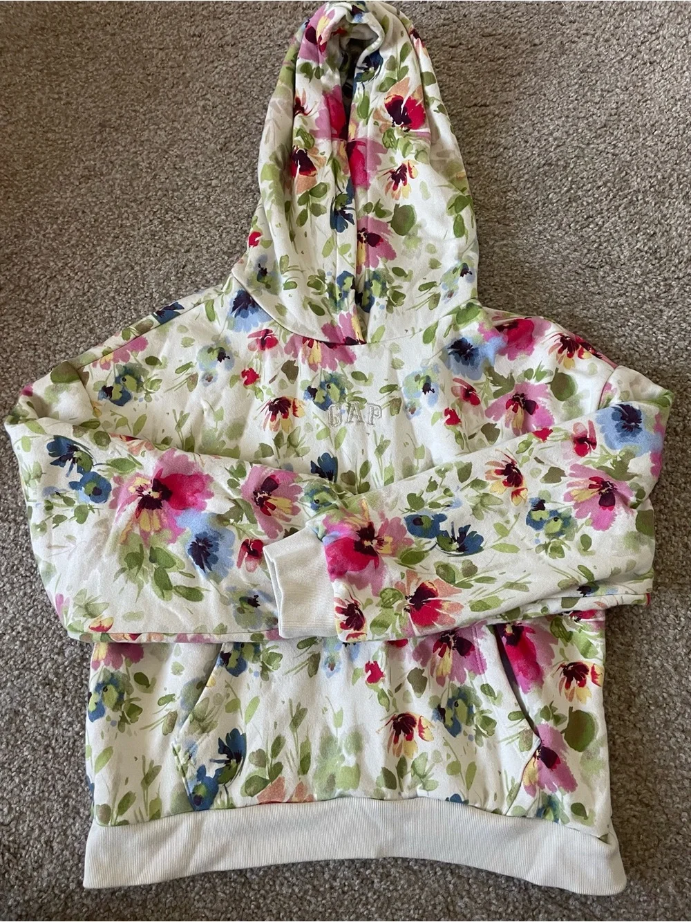 Kids Floral Hooded Pajama Top - White with Pink & Green Flowers